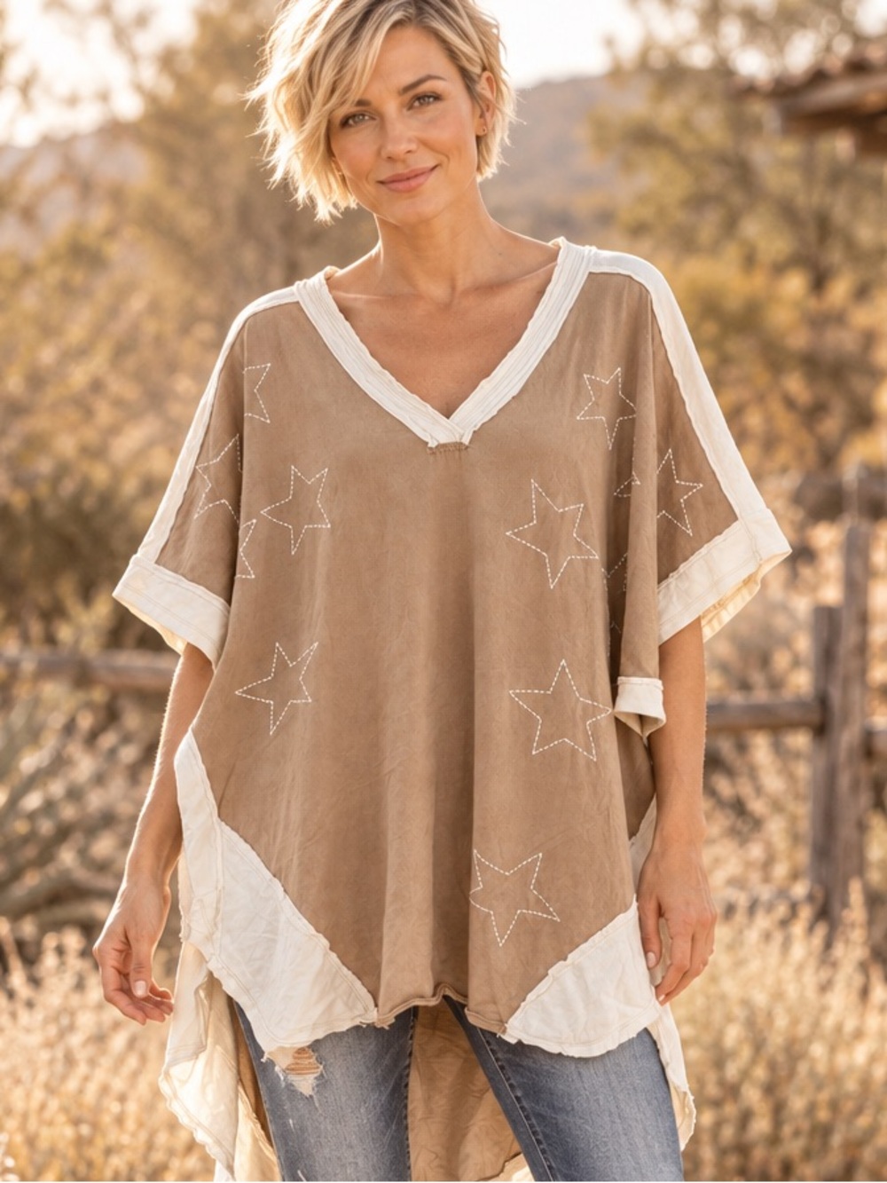 Blue Velvet Oversized Tunic Top - Star Boho High Low - NWT